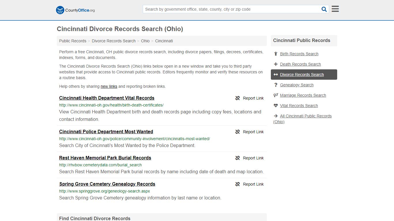 Cincinnati Divorce Records Search (Ohio) - County Office